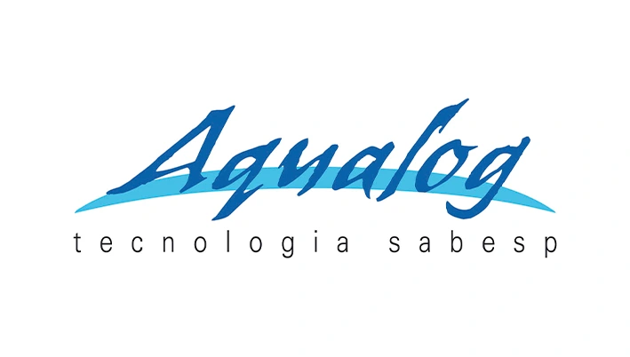 Marca anterior Aqualog em tipografia inclinada