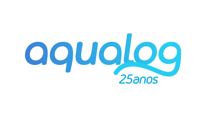 Nova marca Aqualog com letras arredondadas em azul e ciano