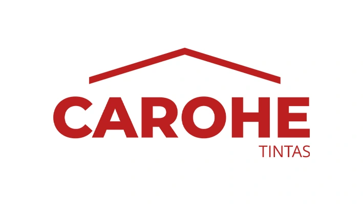 Nova marca Carohe Tintas, em vermelho com um telhado simples